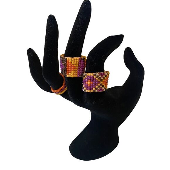 Zara Colorful Beaded Ring Set. 3 in each set. - Picture 1 of 5